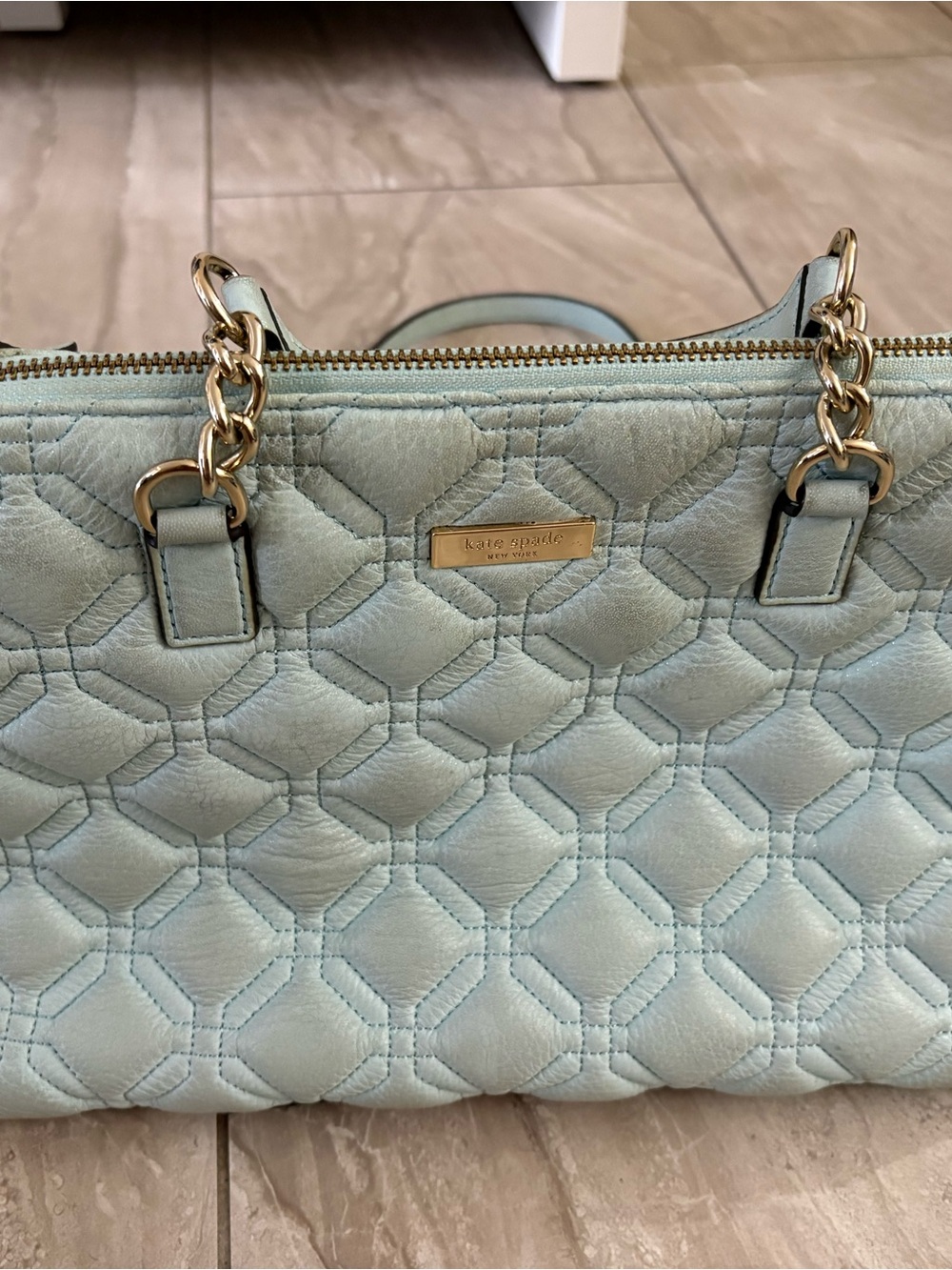 kate spade Quilted Light Blue Chain-Handle Shoulder Bag